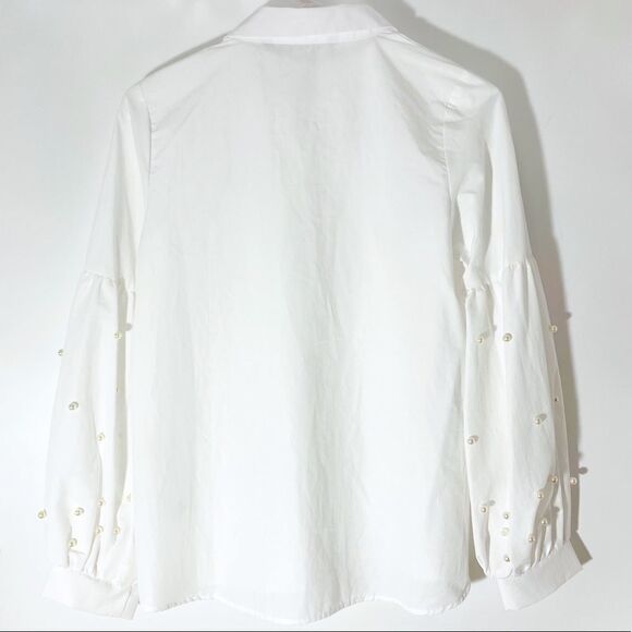 Zara Basic Editions Pearl Balloon Sleeve White Button Down Top Size XS - Picture 3 of 7